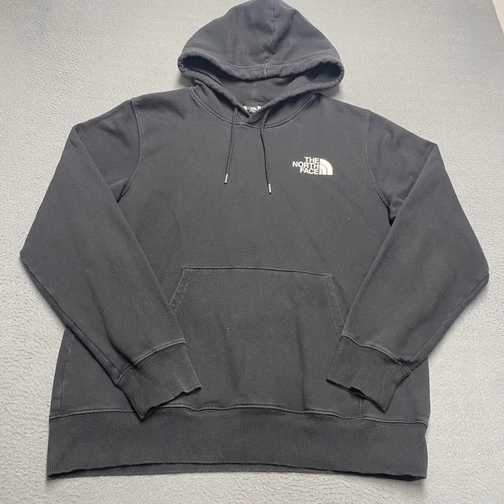 The North Face Hoodie Sweatshirt Mens Large Black‎ Fleece Pullover Back Graphic